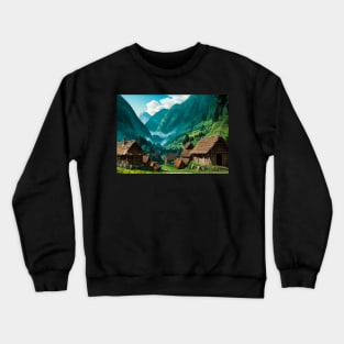 Lovely Little Village in a Green Valley Crewneck Sweatshirt